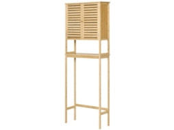 Kleanklin Móvel De Bambú Sobre Sanita Armário Alto Para Casa De Banho Com 2 Portas 1 Prateleira Interior E 1 De Armazenamento 60x23x173cm Natural