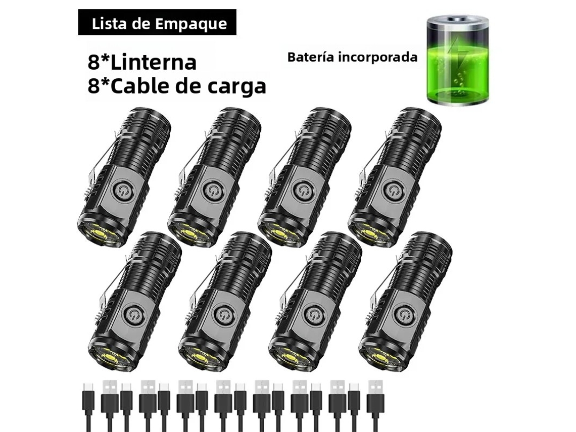 Mini Lanterna Led Super Brilhante com Clipe para Caneta e Bateria Recarregável Usb Integrada, Portátil MDUG (8 Unidades)