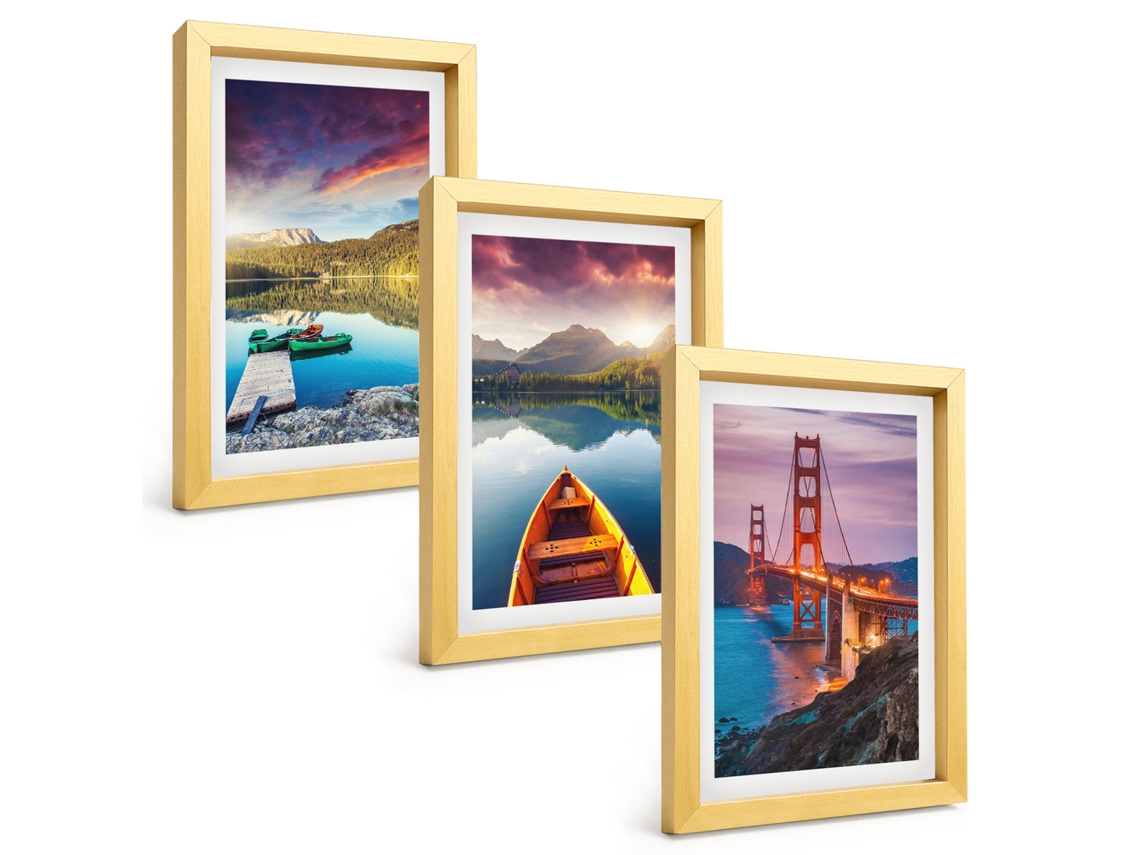 Composição De Quadrosvistas De Montanhas, Lagos, Pontes Moldura Dourada Imagens Para Um Quarto Infantil Espelharte (3 Peças 20x30 Cm)