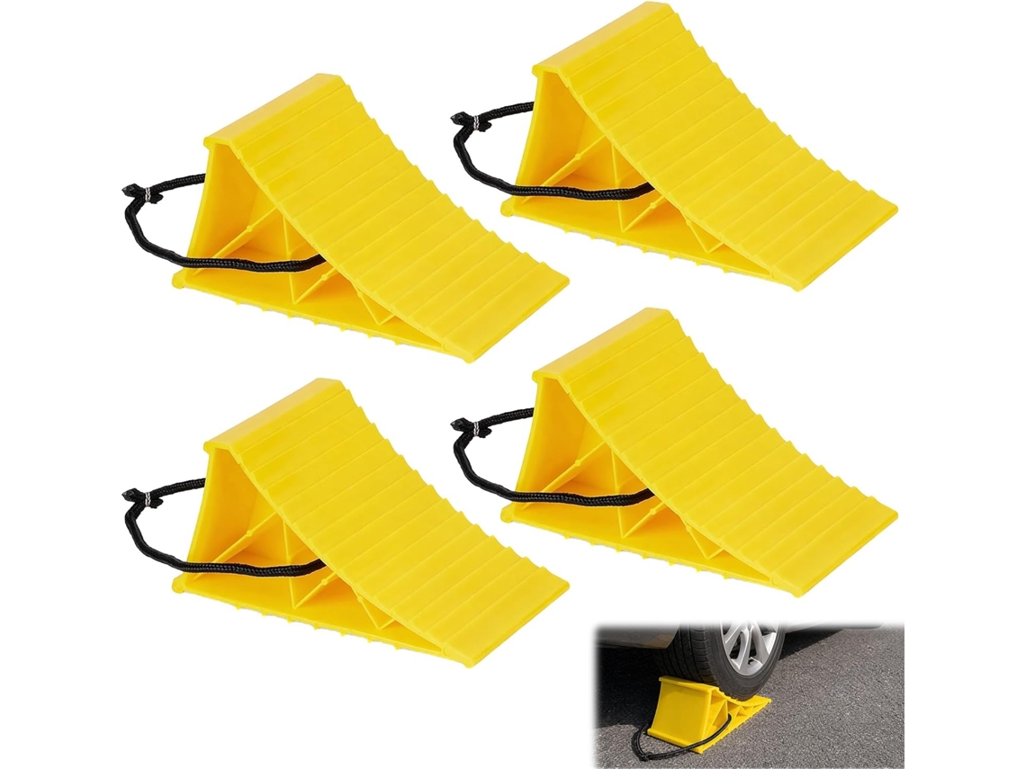 Conjunto de 4 calços de roda com corda, calços de roda, calço de roda para carro com base antiderrapante, bloco antiderrapante para caravana, C