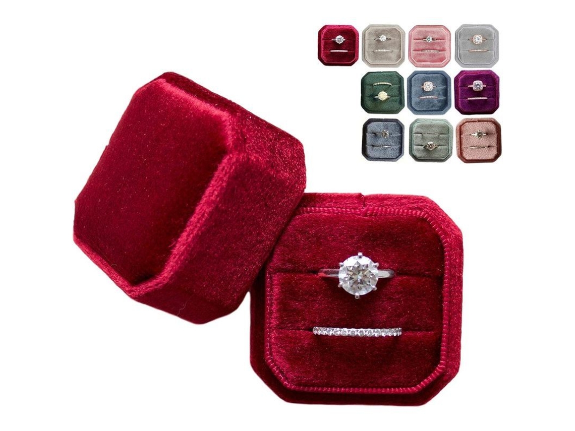 Caja De Anel De Veludo Vintage Com 2 Entradas Quadradas Para Casamento E Fotografia De Noiva (vermelho)