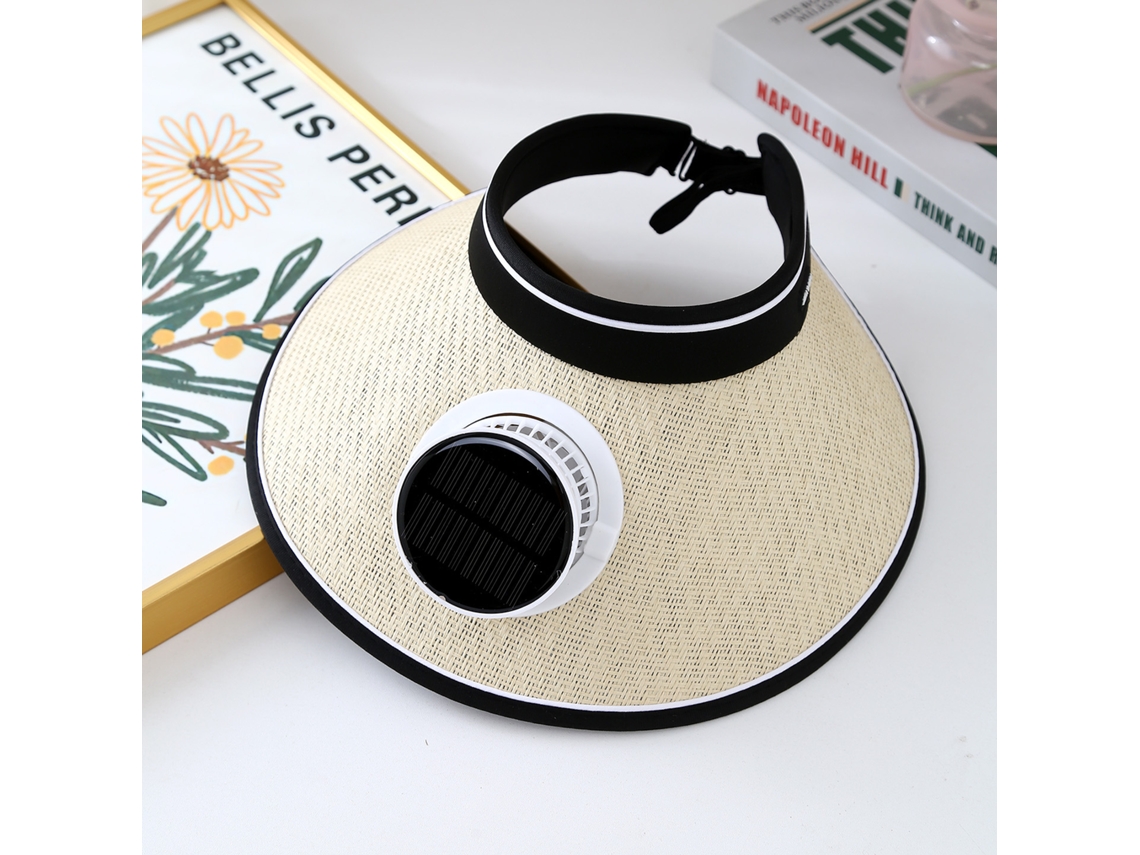 Chapéu de Sol Elétrico de Aba Larga com Ventilador para Homens, Proteção Uv. MDUG (bege)