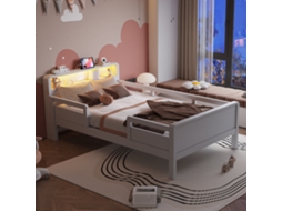 Cama De Pinheiro Branco 90x200 Cm Com Usb, Type-c, Led E Prateleira