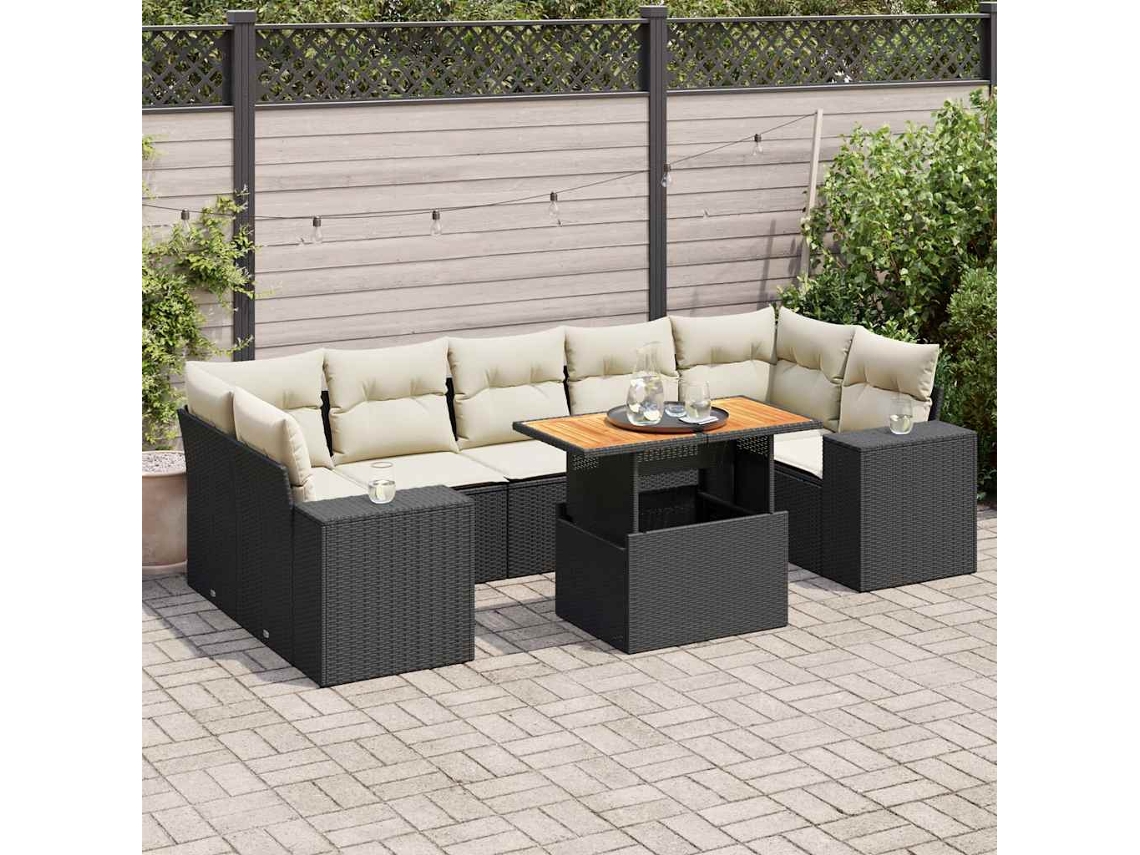 Vidaxl 8 Pcs Conjunto Sofás de Jardim com Almofadões Vime Pe Preto