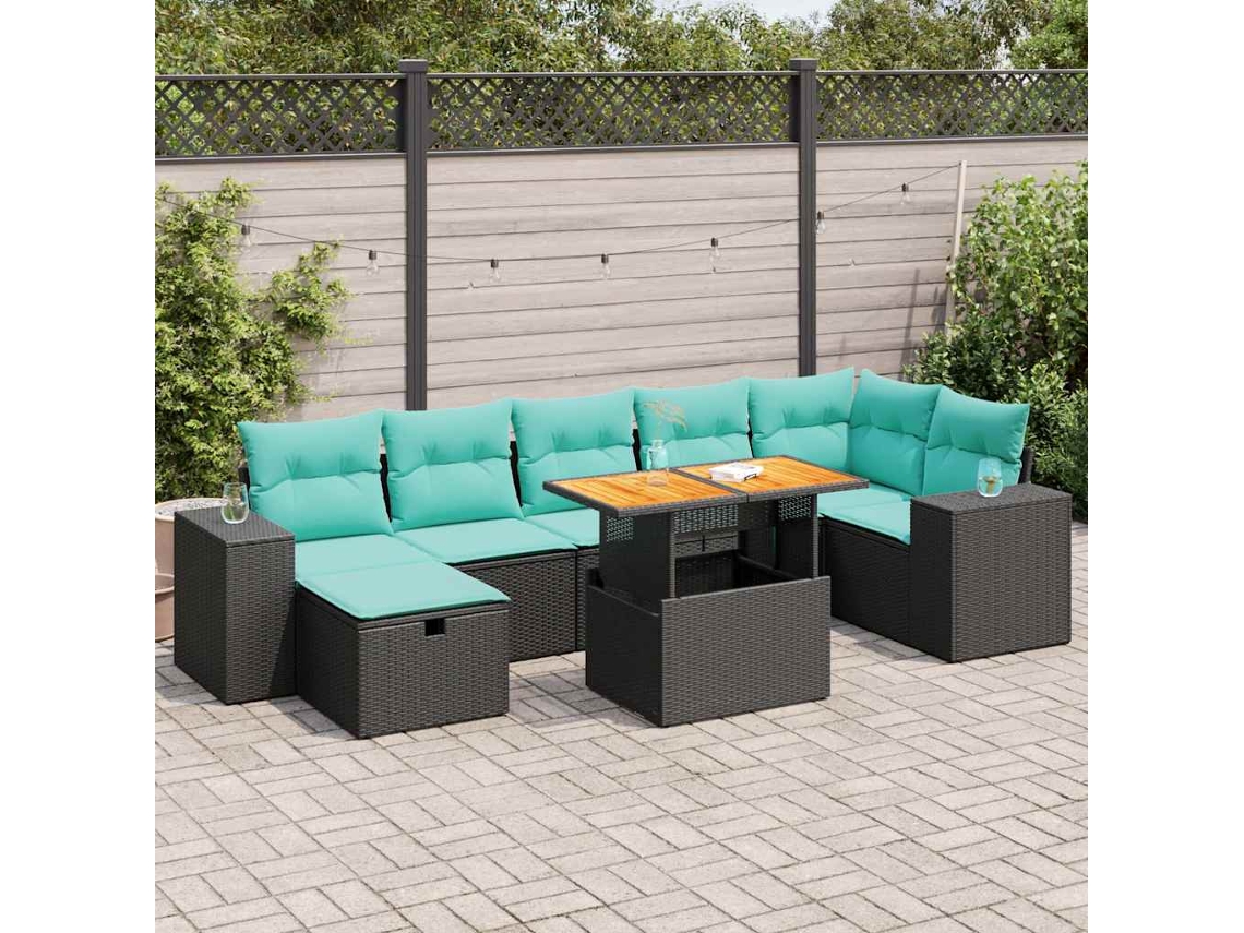 Vidaxl 8 Pcs Conjunto Sofás Jardim Almofadões Vime Pe/acácia Cinzento