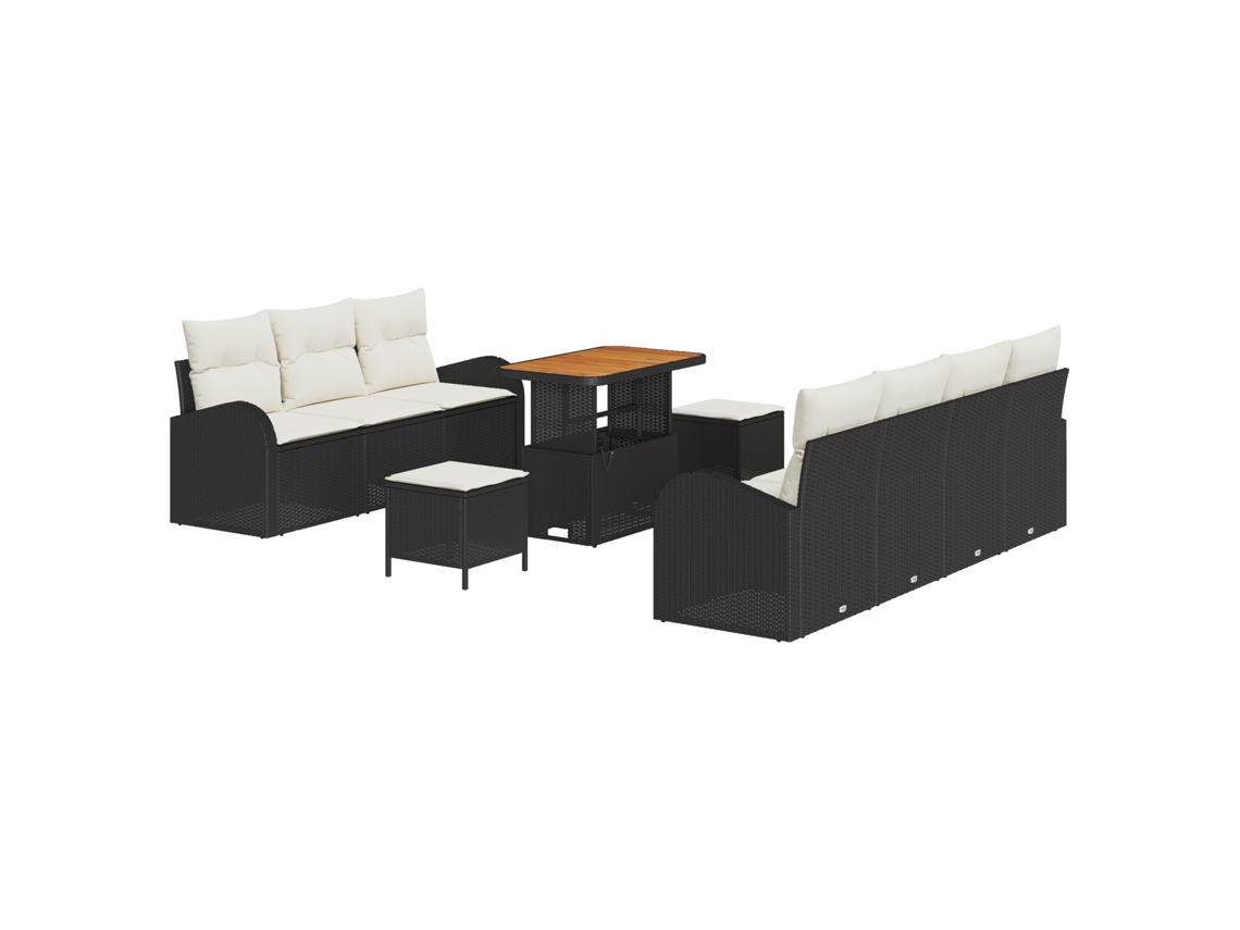 Conjunto 10 Conjunto De Sofá De Jardim Vidaxl Preto Vime Pe (234 X 62 X 85 Cm)