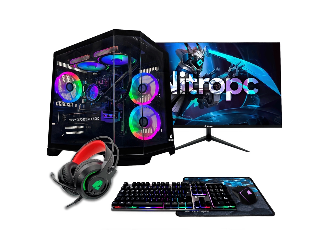 PC Gaming Nitropc Pack Gold Preto – i5-12400F, RTX 3050 8GB, 16GB DDR4, 1TB M2, Win11 Pro, Acessórios + monitor 24" FHD 165Hz IPS