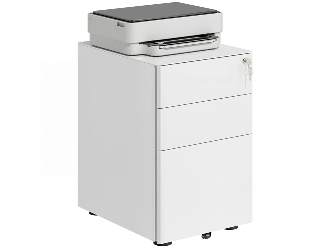 Rolo De Arquivo Móvel Com 3 Gavetas,armário De Escritório Com Fechadura,gaveta Para Canetas,container Para Escritório E Home Office,39x48x59cm,branco