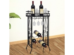 Vidaxl Garrafeira De Metal, Mesa Com Ganchos Para 9 Garrafas De Vinho