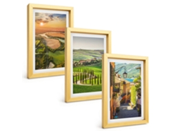 Composição De Quadros Paisagens Italianas, Rua À Beira Do Rio Espelharte (3 Peças 20x30 Cm)