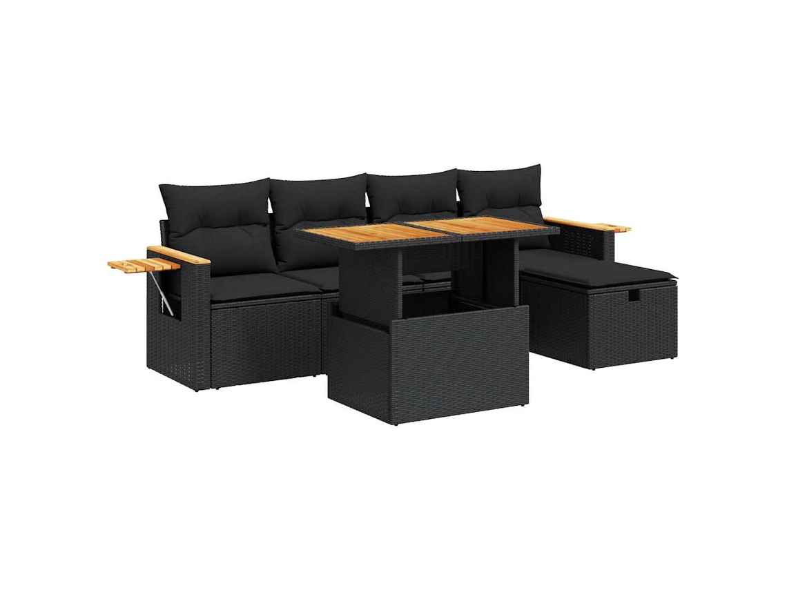 Conjunto de 6 Sofás de Jardim com Almofadões Vime Pe Preto MAISON EXCLUSIVE (N/A)