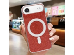 Capa Transparente Com Glitter Para Iphone Air - Acrílico - Magsafe - Vermelha