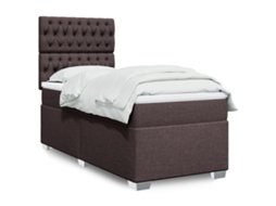 Vidaxl Cama Com Molas/colchão 90x200 Cm Tecido Castanho-escuro
