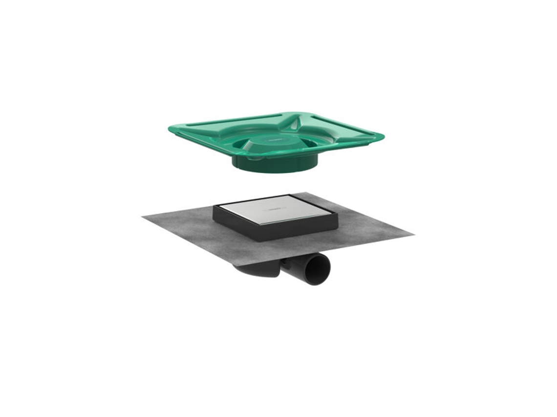 HANSGROHE Raindrain Spot Conjunto Completo 150/150 Dreno de Pontos Azulejado na Parte de Trás e Conjunto de Instalação Aço Inoxidável Escovado
