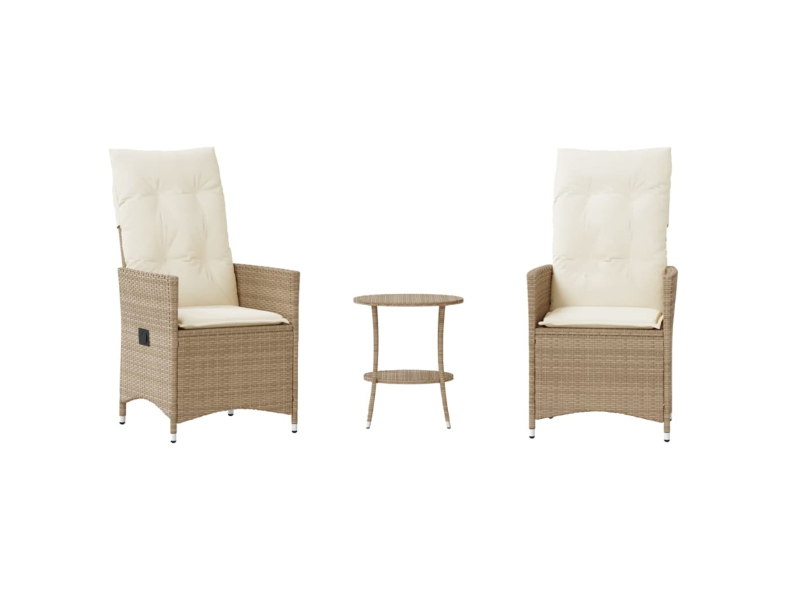 3 Pcs Conjunto Bistrô com Almofadões Vime Pe Bege MAISON EXCLUSIVE