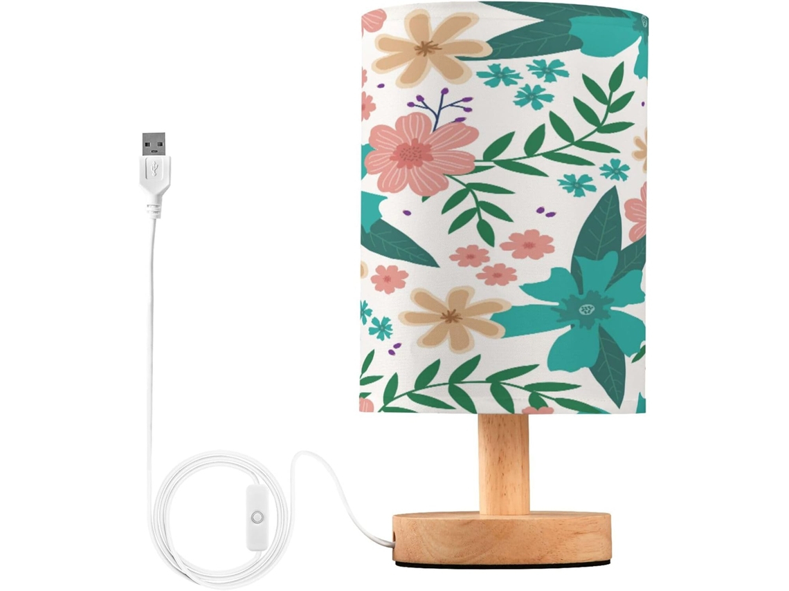 Cabeceira moderna com estampa floral, com plugue para mesa de trabalho ou mesa lateral, com flores.