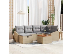 Vidaxl Conjunto De Sofá De Jardim 7 Unid. Bege Vime Pe