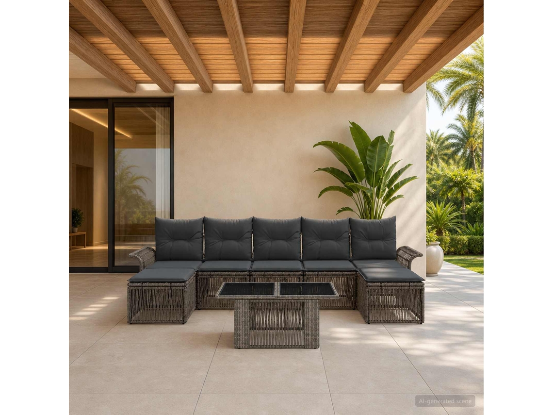 Vidaxl Conjunto De Sofá De Jardim 8 Unid. Cinza E Cinza Escuro Vime Pe