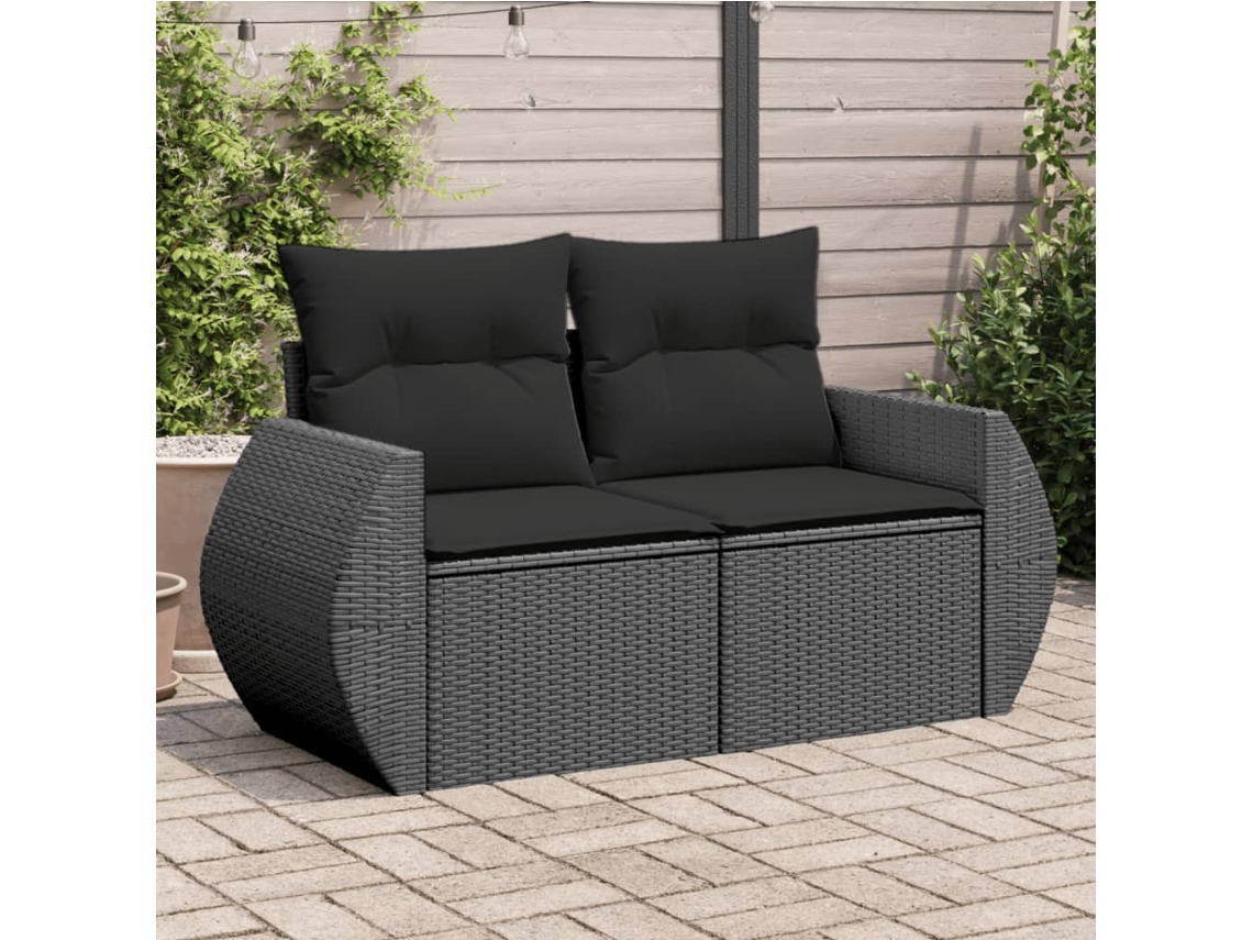 Sofá De Jardim Com Almofadões 2 Lugares Vime Pe Preto Dkd Home Decor