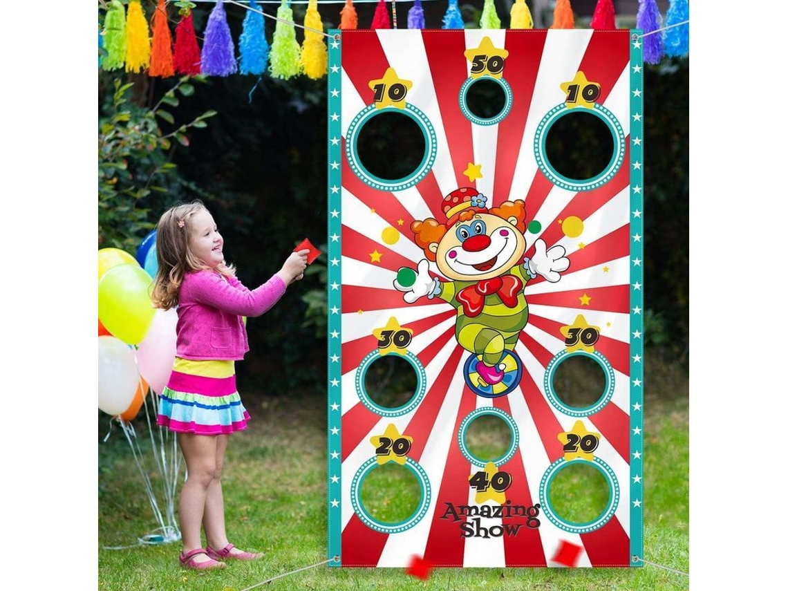 Banner De Juego De Lanzar Sacos Para Carnaval 2025 Con Payasos Y Globos Para Niños Y Adultos En Fiesta