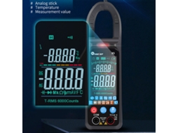 Amperímetro de pinça multifuncional portátil Tooltop X5 com visor LCD, lanterna e medição automática.
