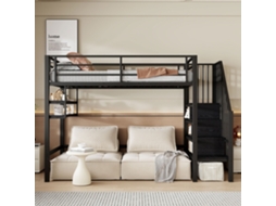 Beliche mezanino 90x200cm com prateleiras, escada de armazenamento, espaço para brincar, grades de segurança, sem colchão preto KOMHTOM