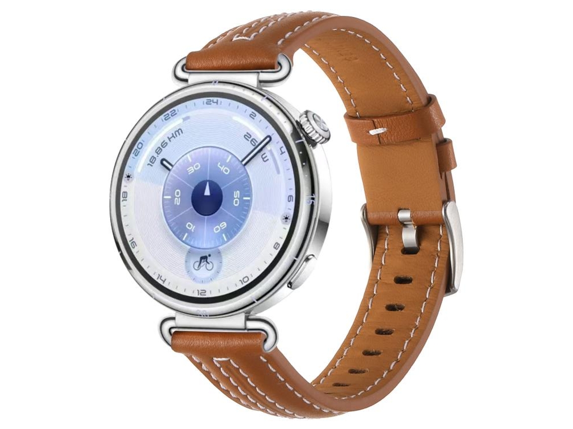 Bracelete Para Huawei Watch Gt 6 (41mm) - Couro - Fivela Prateada Amarelo E Marrom