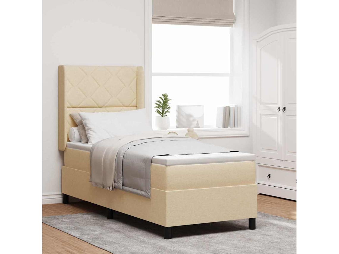 Vidaxl Cama Box Spring Led Com Cabeceira Creme 90 X 190 Cm Tecido