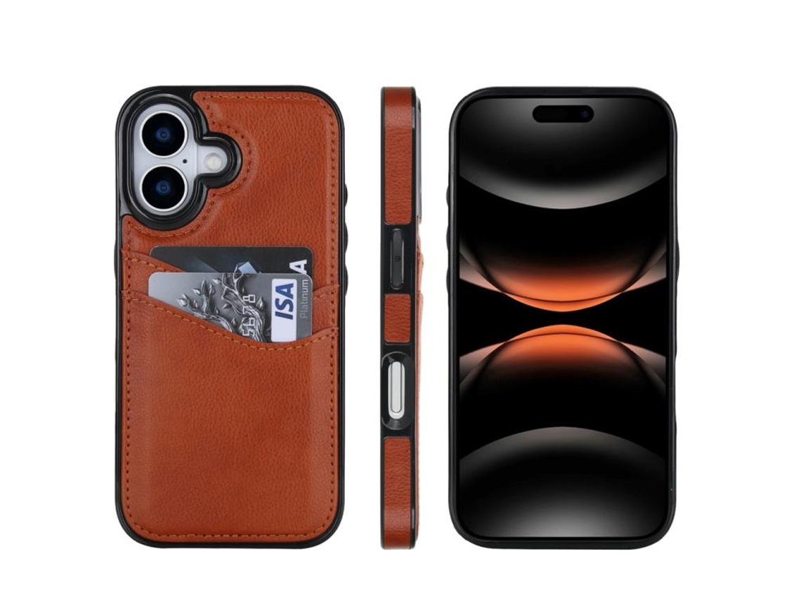 Capa De Couro Cor Lichia Para Iphone 17 Com Compartimento Para Cartão