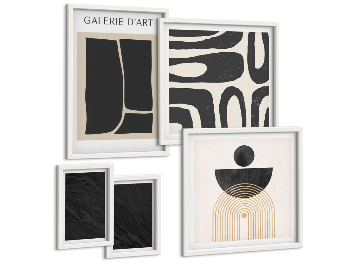 Conjunto De Pinturas Formas Abstratas De Plantas Em Tons Pastel Moldura Branca Imagens Para Um Quarto Infantil Espelharte (conjunto De 5 Imagens)