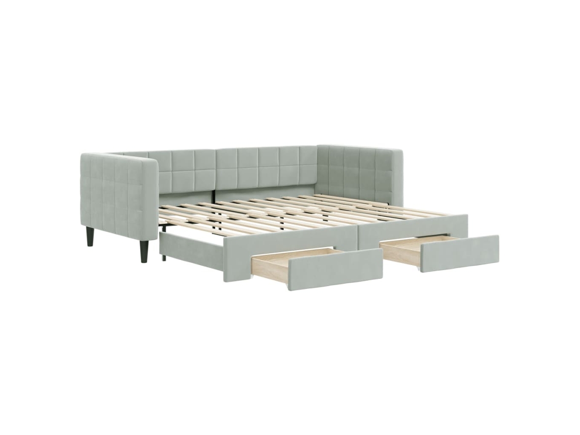 Sofá cama com Gavetão e Gavetas 90x200 Cm Veludo Cinzento Claro MAISON EXCLUSIVE