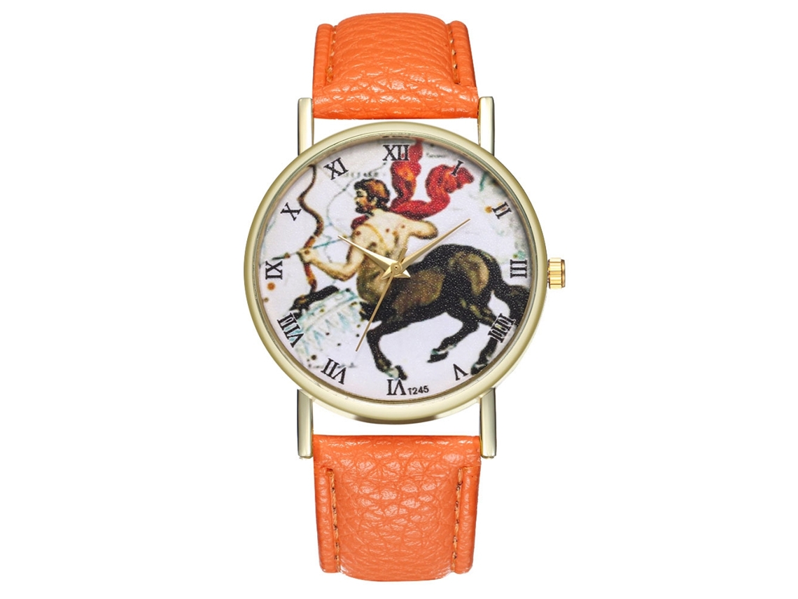 Reloj De Cuarzo Con Correa De Cuero Estilo Simple Universal Centaurus Para Estudiantes Naranja