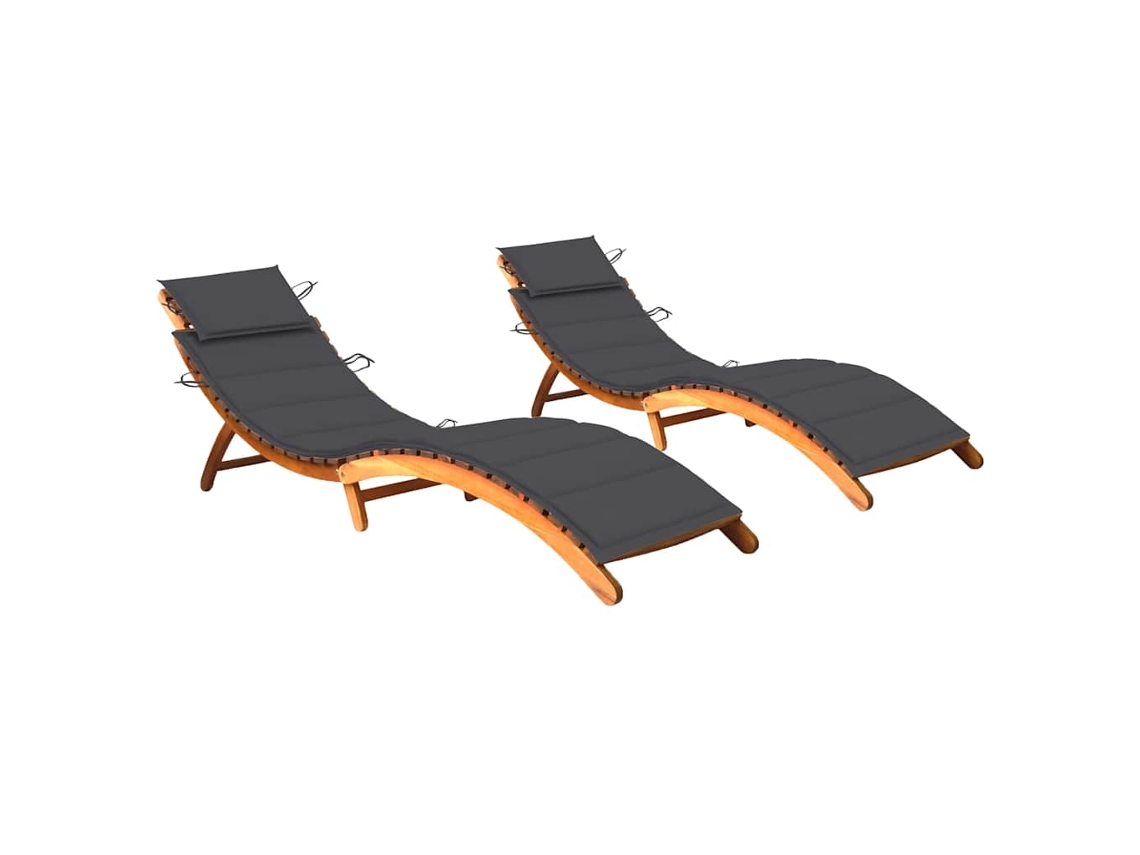 Vidaxl Espreguiçadeiras Com Almofadões 2 Pcs Madeira De Acácia Maciça