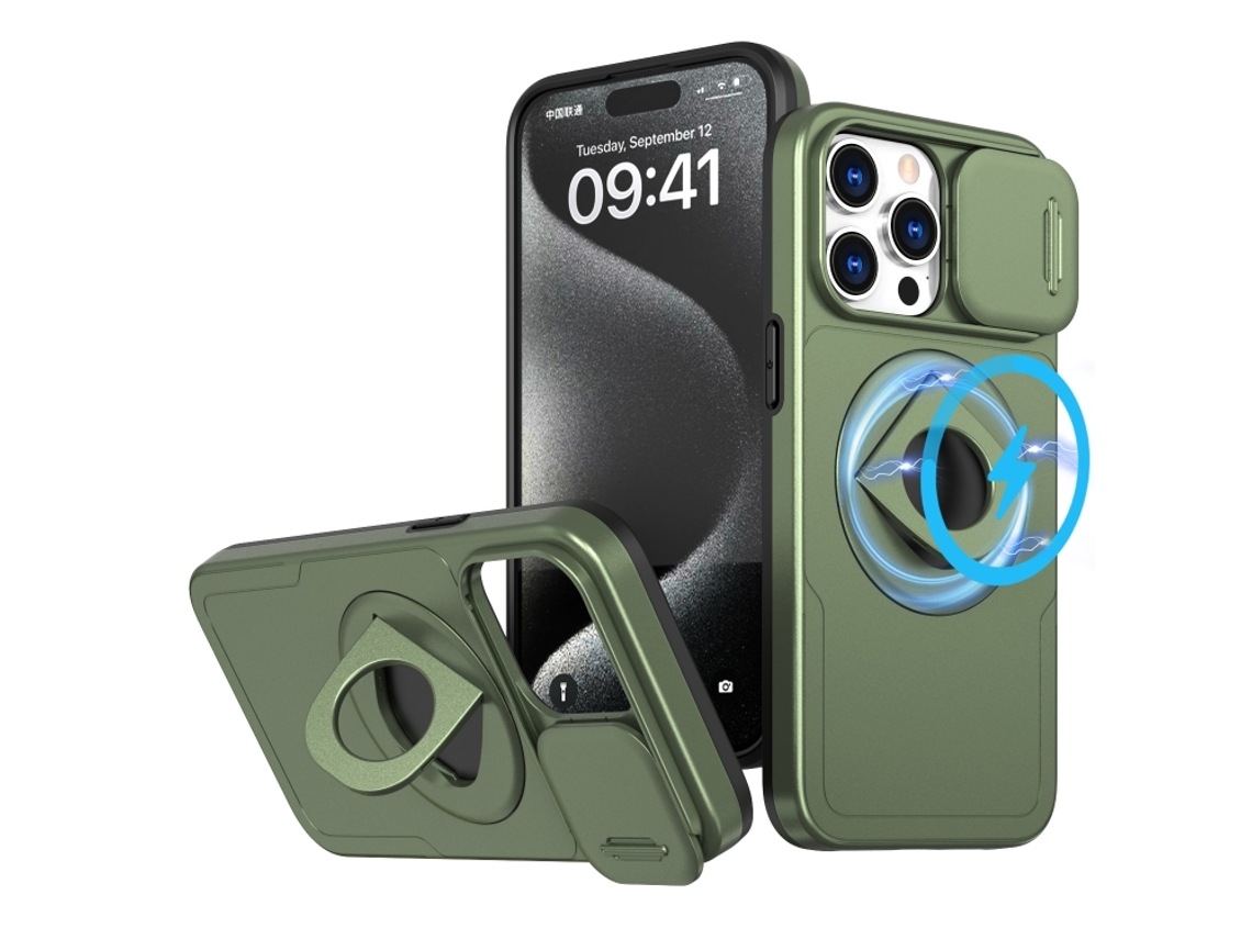 Capa Zruxe Compativel Com Iphone 15 Pro (camshield Magsafe - Ring Holder - Armor -verde Oliva)