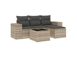 Maison Exclusive - 5 Pcs Conj. Sofás Jardim C/ Almofadões Vime Pe Cinzento-claro