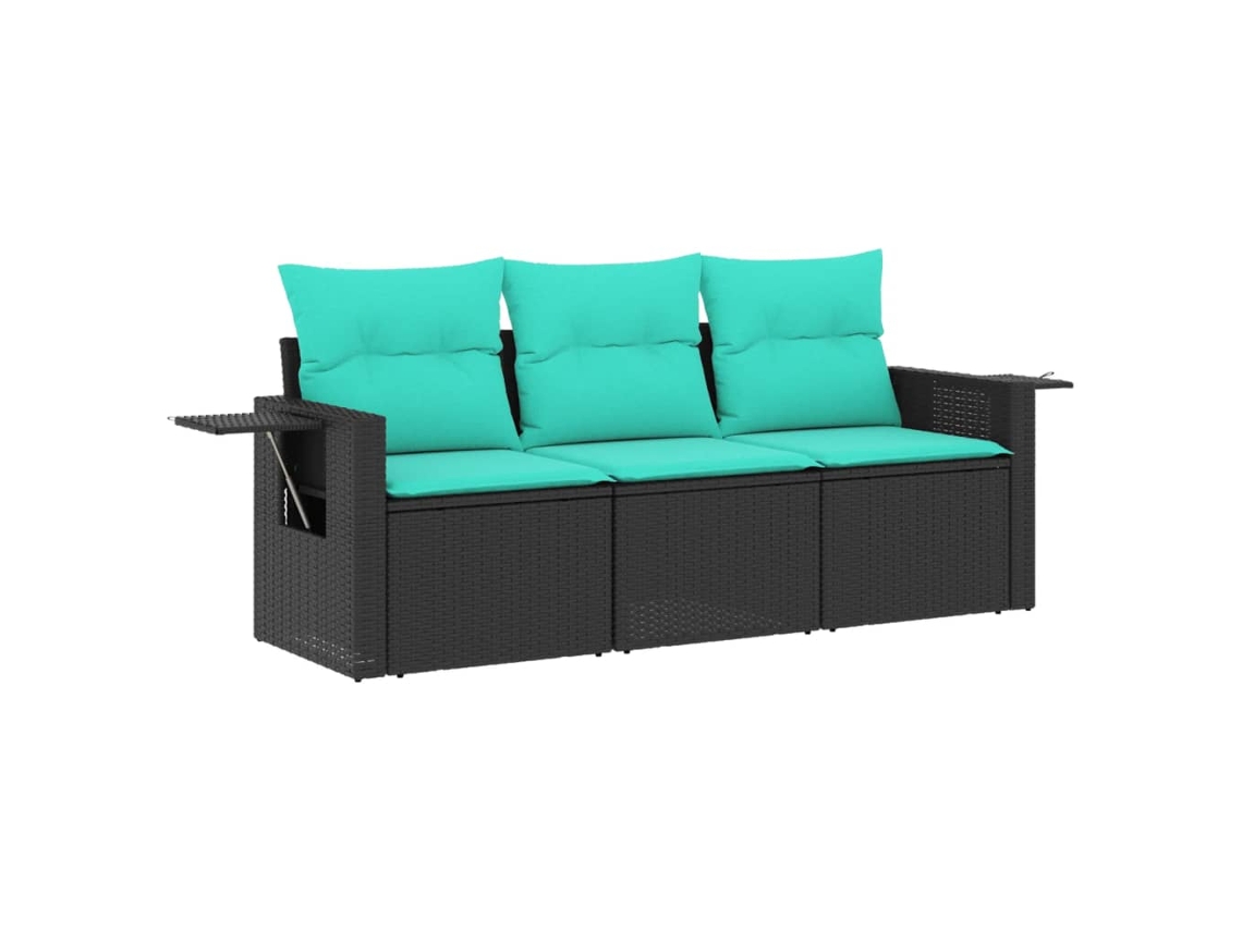 Conjunto de Sofá de Jardim 3 Peças com Almofadas em Rattan Sintético Preto MAISON EXCLUSIVE
