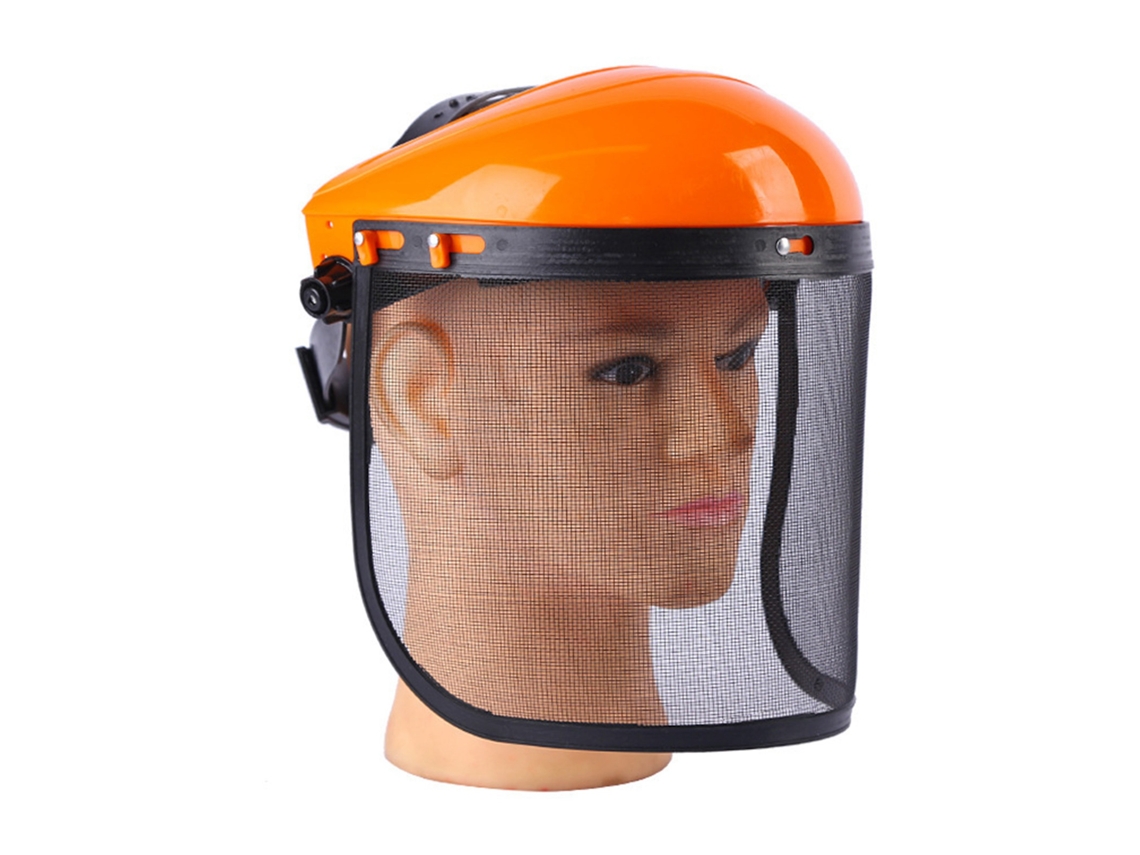 Máscara Facial de Malha de Aço para Jardim, Proteção Total Cabeça, Cortar Grama, Segura, Laranja