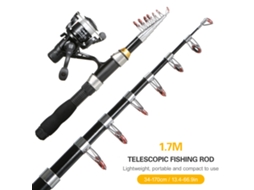 Kit Vara Telescópica 1.7m Molinete para Pesca