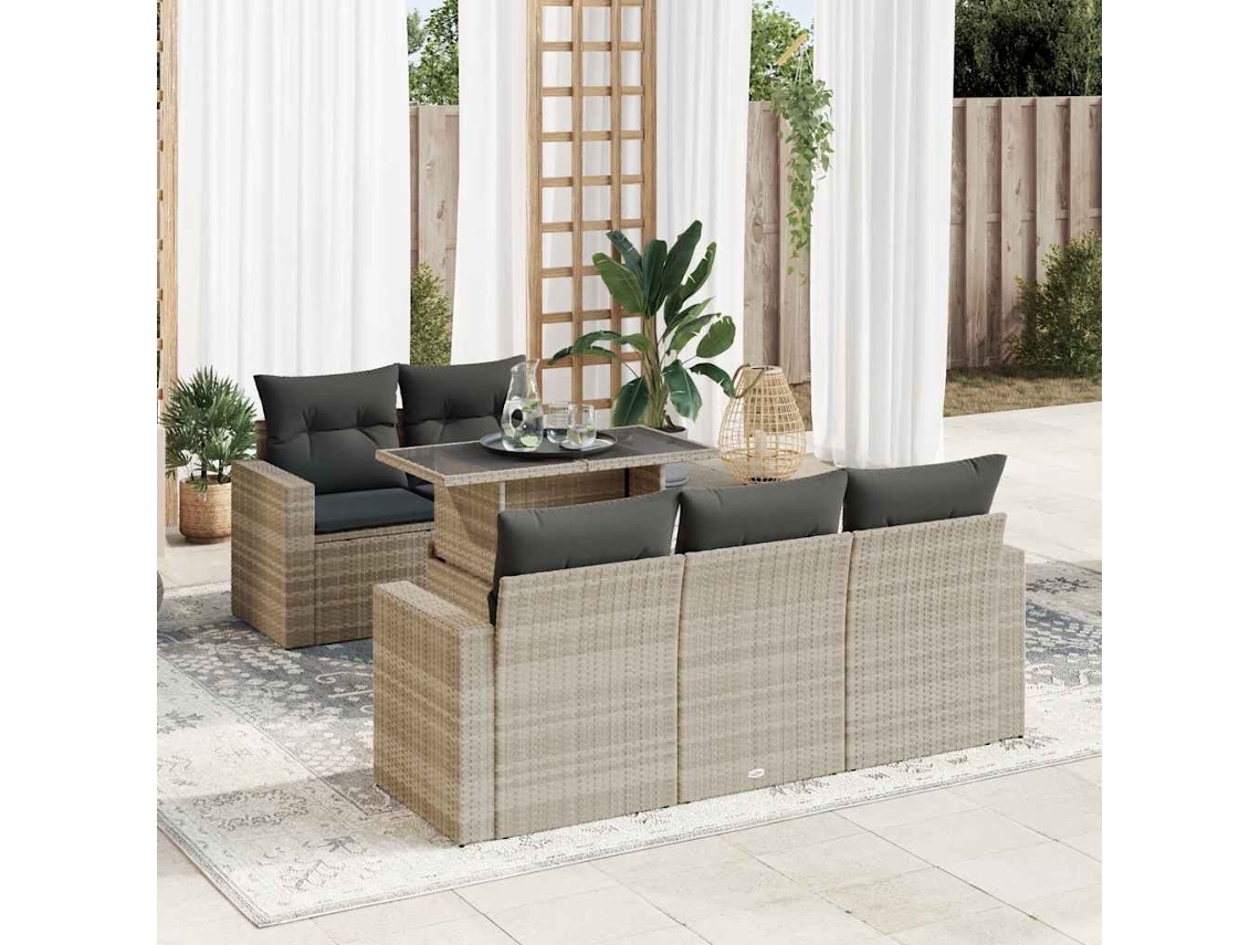 Vidaxl 6 Pcs Conj. Sofás Jardim Com Almofadões Vime Pe Cinzento-claro
