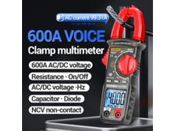 MULTÍMETRO DE PINÇA AC/DC YURU, 1000A, alta precisão, capacitância, resistência, corrente, lanterna, alarme