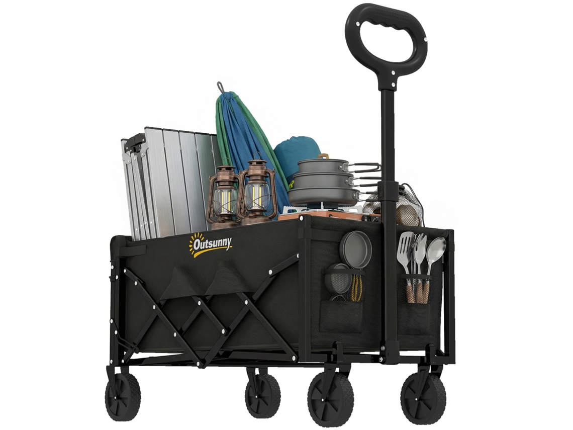 Carrinho de Jardim Dobrável 80l, com Alça Telescópica, porta malas, suporte para bebidas BTFORUS