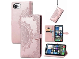 Capa Tipo Carteira Para Iphone 16e Com Estampa De Mandala E Flor De Couro