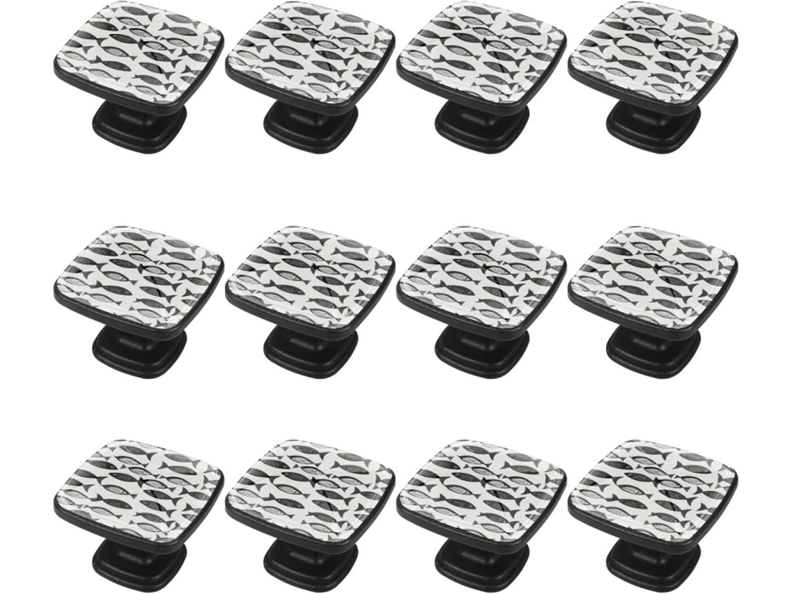 Puxadores Quadrados Para Armários De Cozinha, Puxadores Para Gavetas De Cômoda, 12 Peças, Peixe Preto E Branco