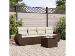 Vidaxl 5 Pcs Conjunto Sofás P/ Jardim C/ Almofadões Vime Pe Castanho