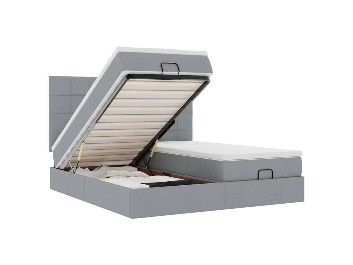 Estrutura de Cama Otomana com Colchões Tecido Cinzento Claro MAISON EXCLUSIVE