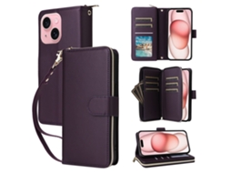 Capa Para Iphone 15 Pele Sintética Com Porta-cartões Roxo