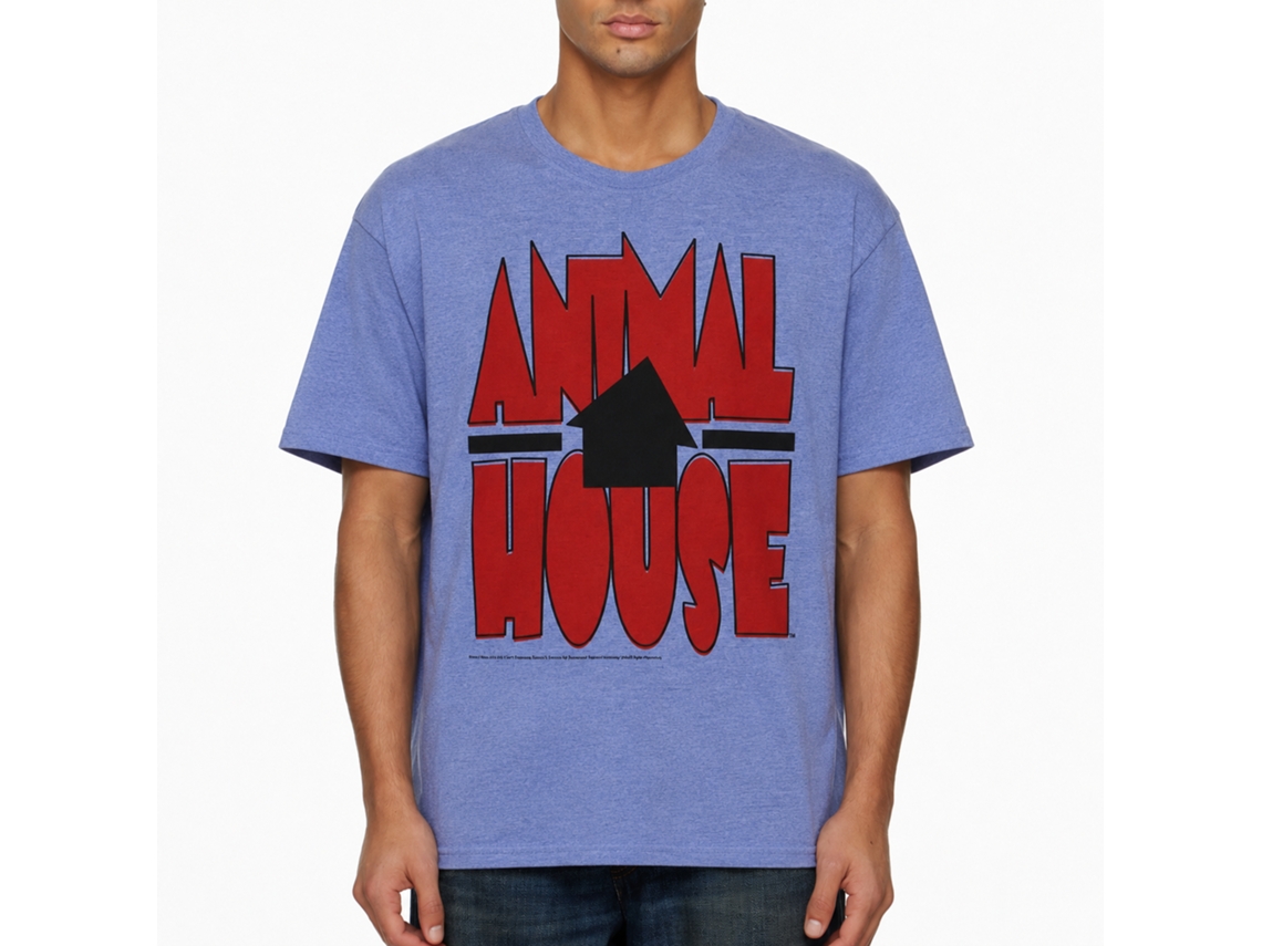 Rockinstone Animal House Movie Tilted House Heather Light Blue Adult T-shirt Size:m