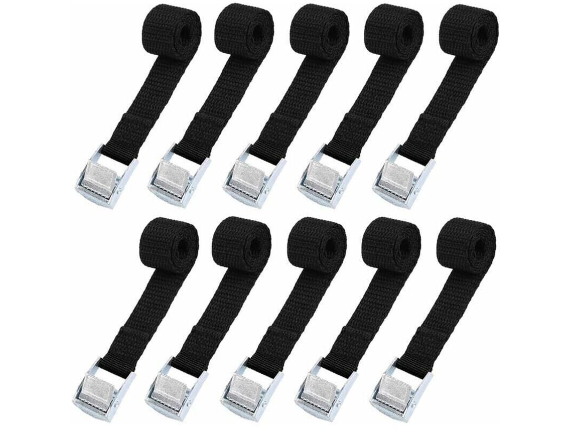 Kit Com 10 Cintas De Amarração 39 Cm Para Fixação Em Bagageiros Motocicletas/carros/bicicletas, Carga Máxima De 500 Kg, Preto