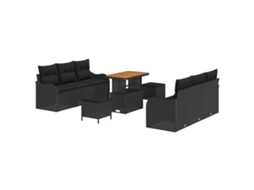 Conjunto 9 Conjunto De Sofá De Jardim Vidaxl Preto Vime Pe (176 X 62 X 85 Cm)
