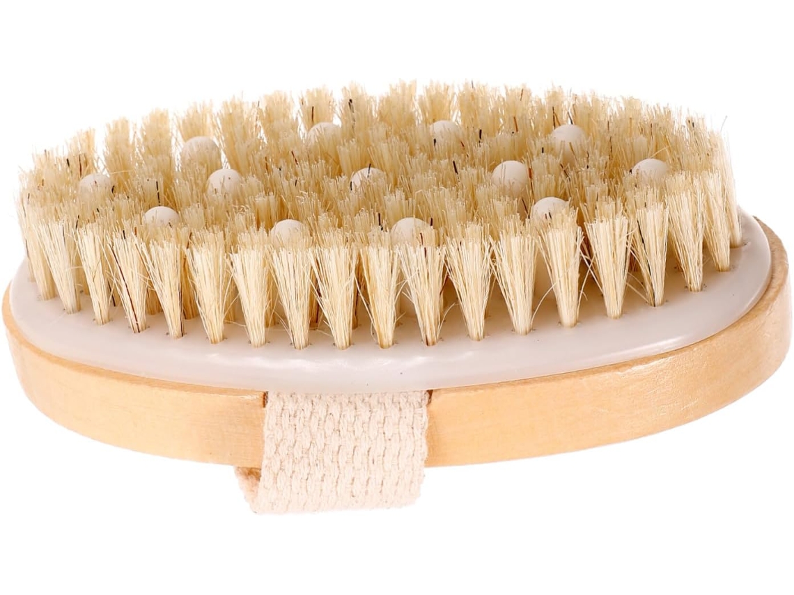 Escova De Banho Bambu Bege Com Cerdas Crina Cavalo E Cabeça Borracha Para Massagem Corporal Limpeza Profunda No